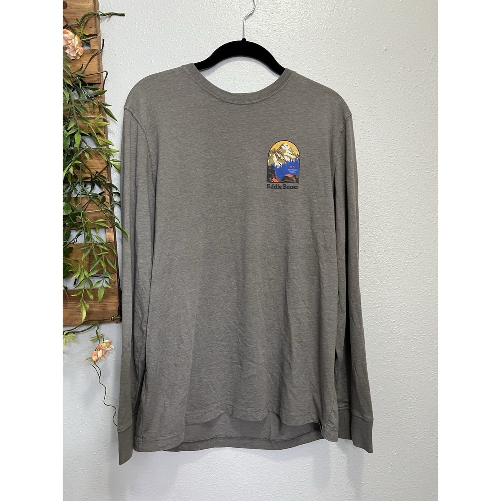 Eddie Bauer Shirt Mens Medium Gray Long Sleeve U.S. National Parks Graphic‎